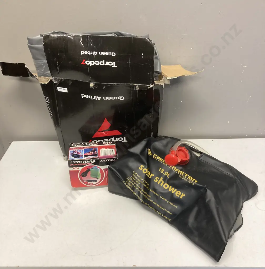 Torpedo7 Queen Air Mattress, Fuel DC12V Electric Pump, Solar Shower (Sold With -030) Image 1++